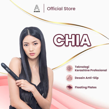 AIUEO Catokan Rambut Chia 8889 Catok Rambut 2 in 1 Hair Straightener and Curly Plat Keramik Untuk Rambut Kasar - Warna Hitam