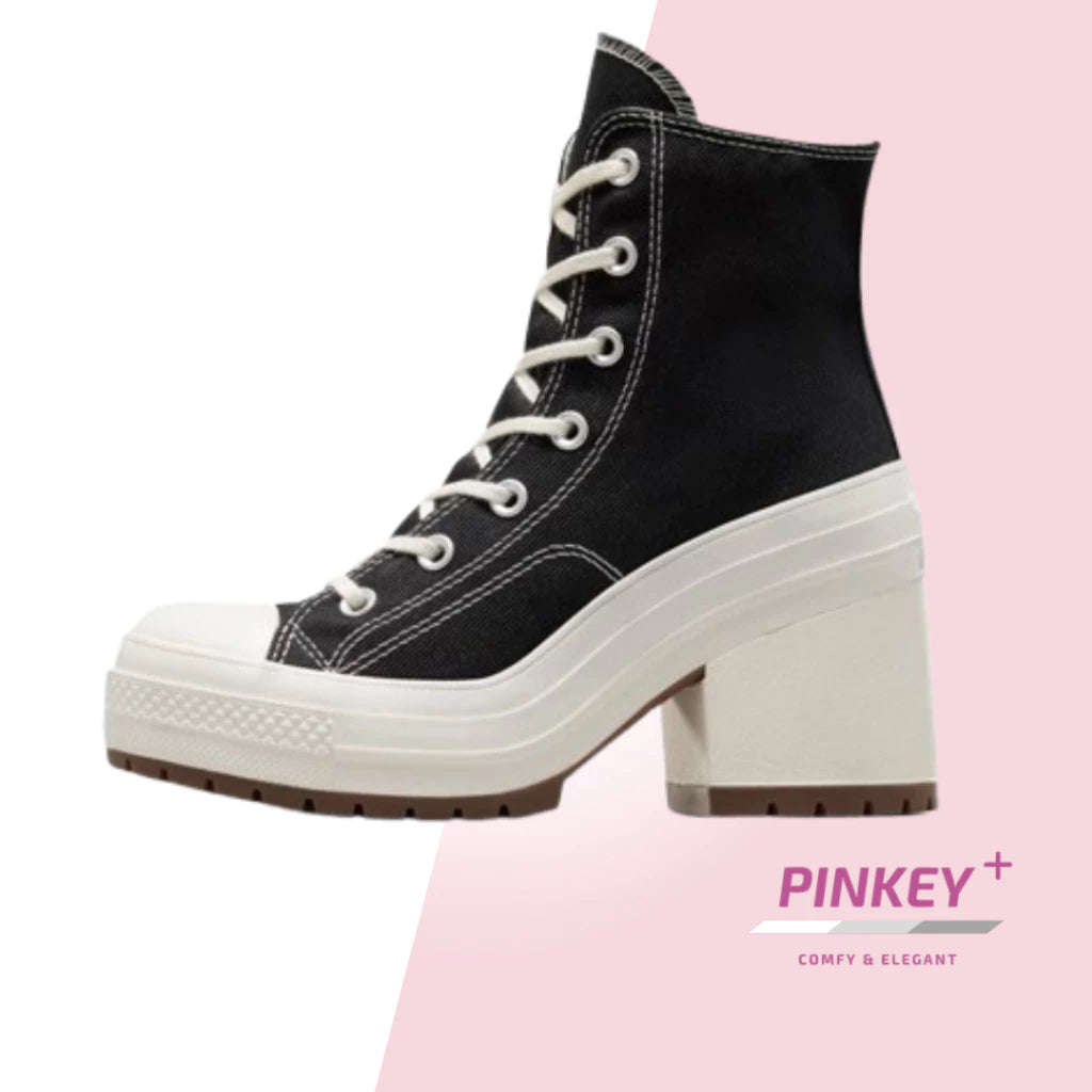 PINKEY P320 Sepatu Boots Tinggi untuk Wanita Trendy, Model Korean Style dengan Bahan Kanvas - Hitam