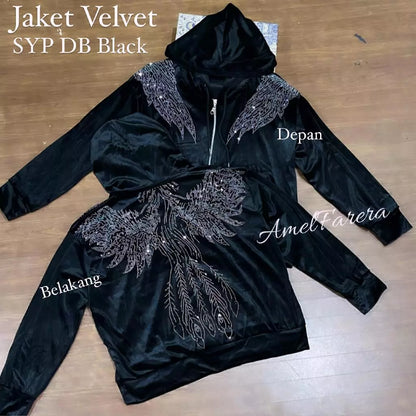 JAKET HOODIE VELVET BLING DAN BORDIR PREMIUM / JAKET VELVET VIRAL