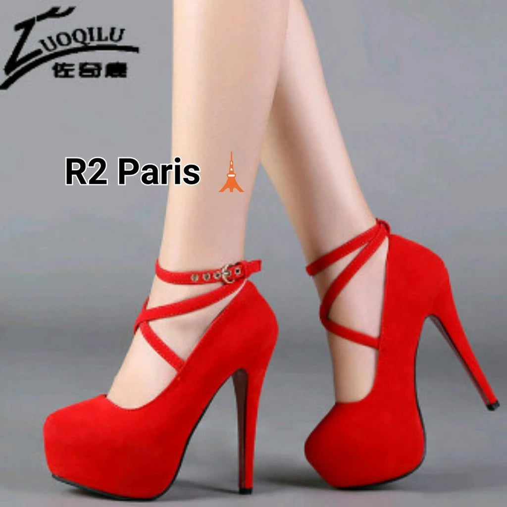 Jual High Heels Straps Giani Hitam & Merah Berkualitas