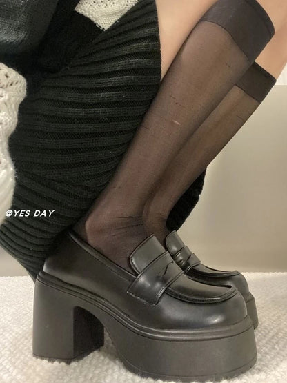 {Sedikit lebih besar satu ukuran}35-40 Sepatu Loafers Platform Wanita Anti Air - Tali Depan, Tinggi 8cm, Nyaman & Stylish