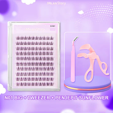 MILAN STORY Paket BESAR+TWEEZER+PENJEPIT Bulu Mata Palsu Tempel Langsung Eyelash Lentik Extention | Eye Makeup