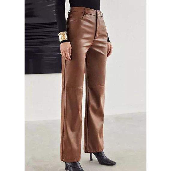 Celana Kulit Wanita Semi Kulot Musim Gugur Highwaist