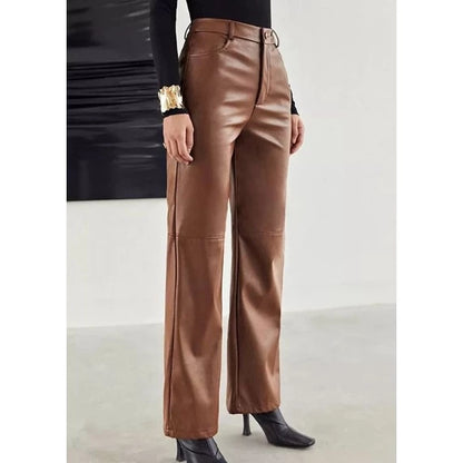 Celana Kulit Wanita Semi Kulot Musim Gugur Highwaist