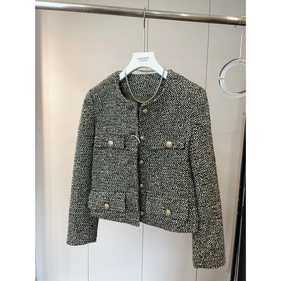EMITA bloom tweed blazer wanita kekinian korean style jumbo terbaru 2026 baju atasan spring outer crop top lengan panjang wanita