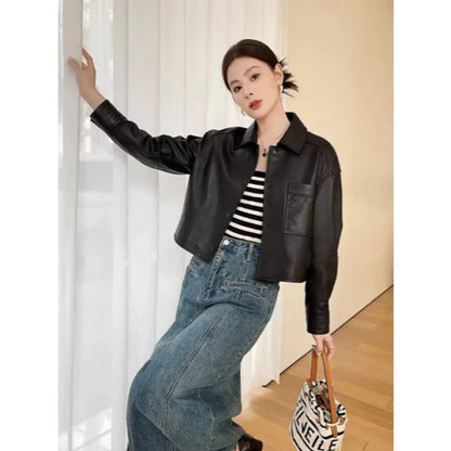 - Leather Jacket Wanita Casual Branded Semi Kulit Premium faux synthethic leather kekinian