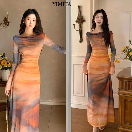 YIMITA midi dress korean style formal simple elegan wanita kekinian pantai press body terbaru 2026 casual plus size lebaran