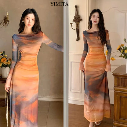 YIMITA midi dress korean style formal simple elegan wanita kekinian pantai press body terbaru 2026 casual plus size lebaran