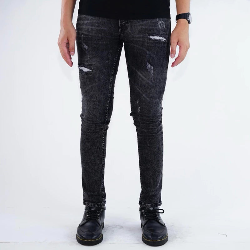 BOZRVK Ripped Jeans Skinny Fit Black Wash Stretch