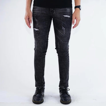 BOZRVK Ripped Jeans Skinny Fit Black Wash Stretch