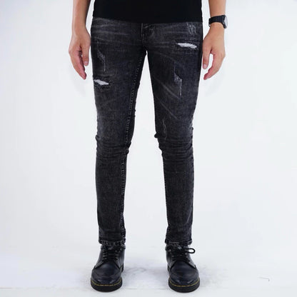 BOZRVK Ripped Jeans Skinny Fit Black Wash Stretch