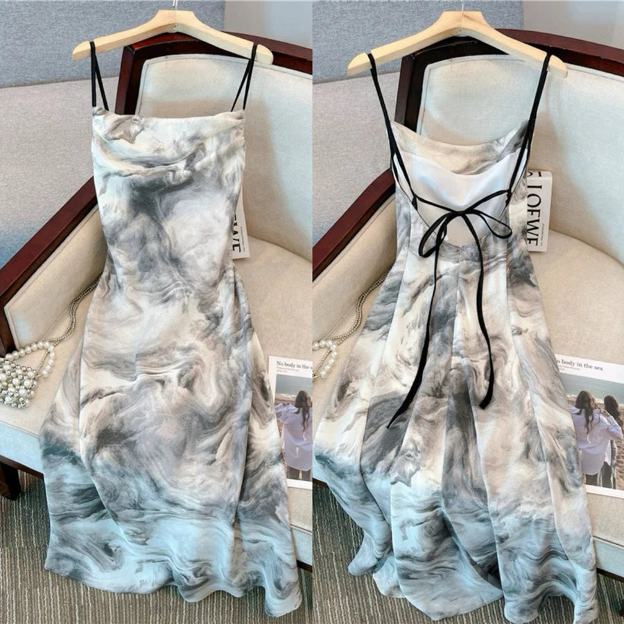 EMITA BLOOM dress abu abu wanita kondangan long dress backless wanita Elegant korean beach Dress ke pantai dress import
