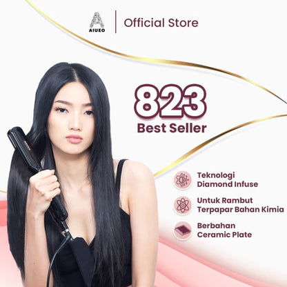 AIUEO Catokan Rambut 823 Alat Catok 3 in1 Meluruskan Keriting dan Blow Rambut Daya Rendah - Warna Hitam