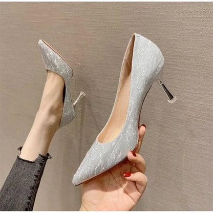 DCollection RB07 Sepatu Pesta Wanita High Heels Hak Runcing 7 Cm Shimmer