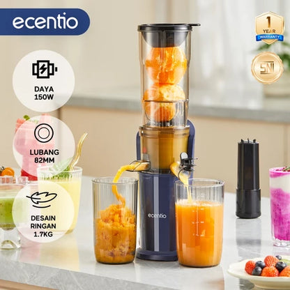 ecentio Slow Juicer Low Watt Juicer Buah Tanpa Ampas 82mm Easy Juice Filter-Free Low Watt Easy Clean Tanpa Potong Buah