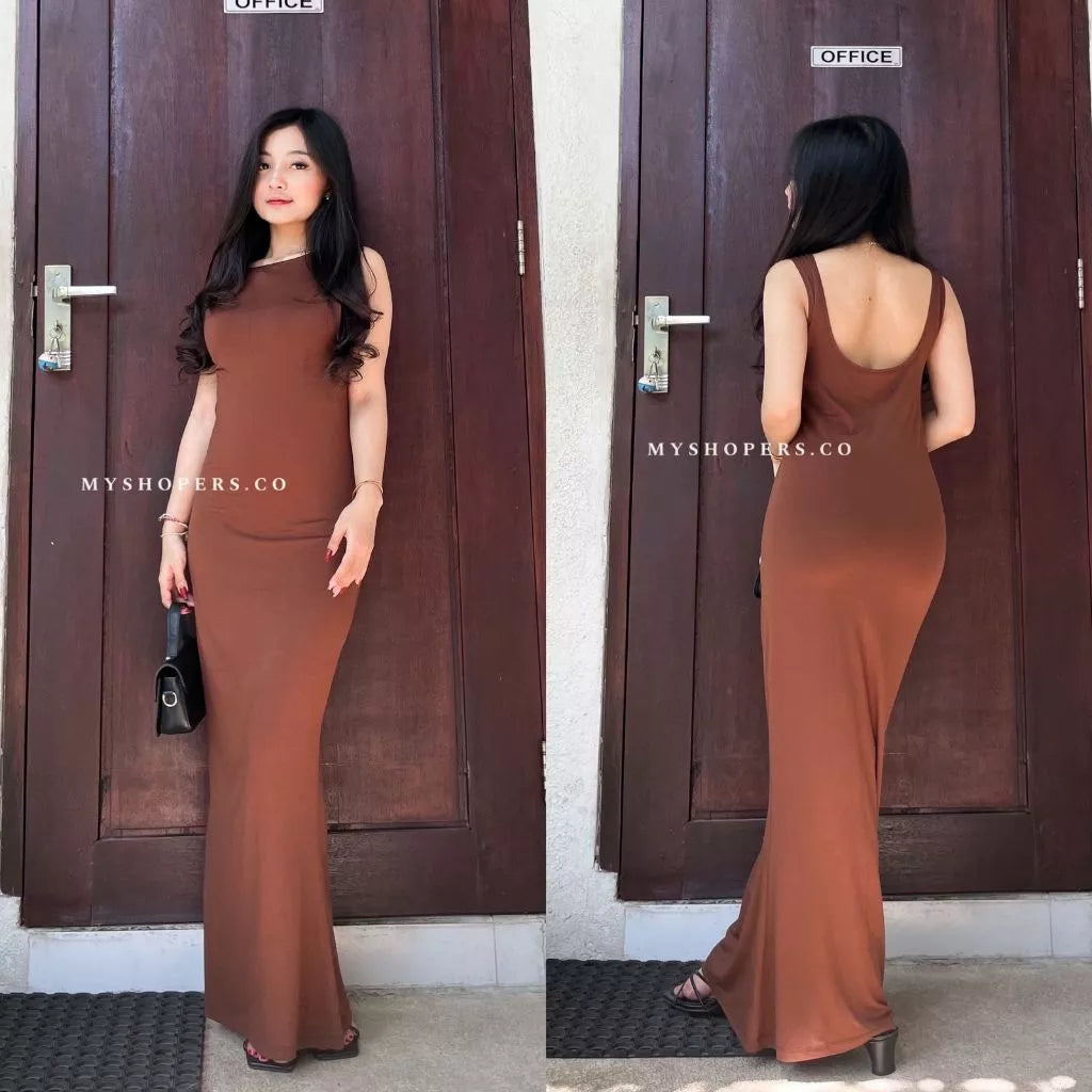 Luna Backless Dress Wanita Spandek Premium