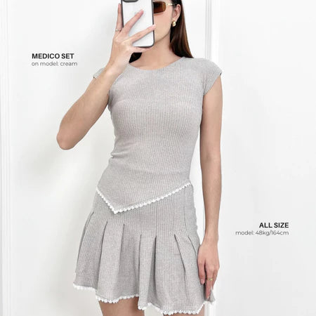 [GURLBUCKET] Medico Set / Top / Skirt / Atasan / Rok / Oneset Waffle Brush "Pakaian Wanita"