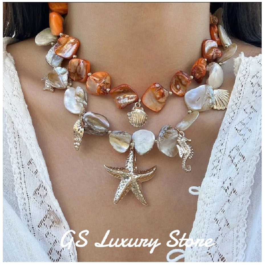 Ready Aksesori Kalung Setelan Serbaguna Bintang Laut Gaya Laut Rantai Tulang Selangka Kerang Liburan Pant