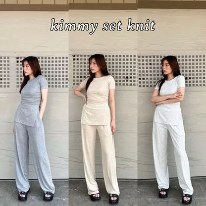 ONESET KIMMY KNIT RIB / SETELAN WANITA KOREAN STYLE / ONE SET BAJU MUSLIM RAJUT ATASAN BAWAHAN FASHION WANITA /
