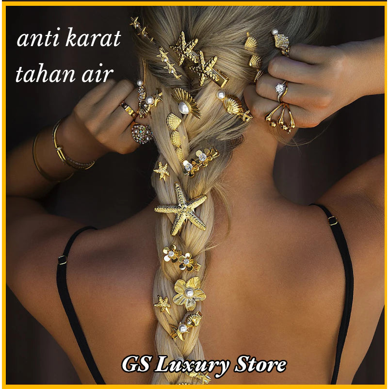 15 Model 18K Jepit Rambut Pin Set Eropa Style Hair Clip 2 In 1 Gold