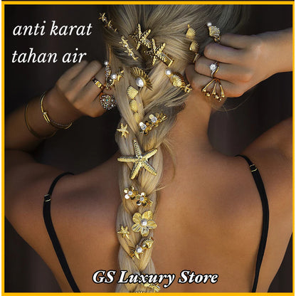 15 Model 18K Jepit Rambut Pin Set Eropa Style Hair Clip 2 In 1 Gold