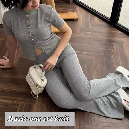 TERLARIS ONE SET BASIC | KNIT BASIC SETELAN WANITA TERBARU MODEL KOREAN STYLE KEKINIAN BAHAN PREMIUM KNIT RIB BISA COD