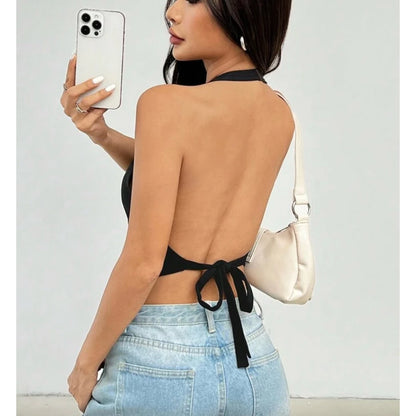 Helena top tanktop wanita backless scuba crop top atasan wanita