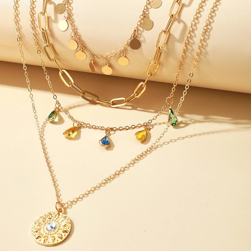 Kalung rumbai cakram geometri kristal berlian cakram rumbai gantung Q1264