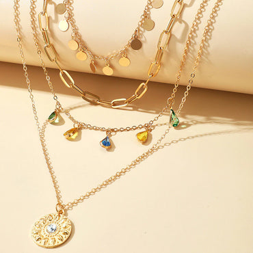 Kalung rumbai cakram geometri kristal berlian cakram rumbai gantung Q1264