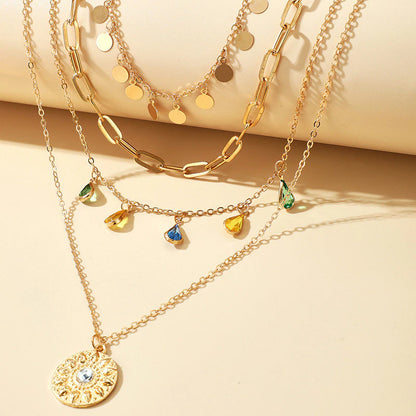 Kalung rumbai cakram geometri kristal berlian cakram rumbai gantung Q1264