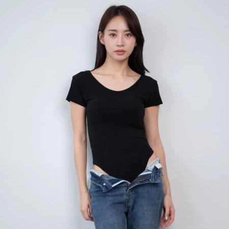 NZINGA Yebin Bodysuit Wanita l Atasan Wanita l Bodysuit Basic Lengan Pendek l Leher Bulat Wanita l Backless Bodysuit l l Ukuran S - XXL
