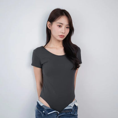 NZINGA Yebin Bodysuit Wanita l Atasan Wanita l Bodysuit Basic Lengan Pendek l Leher Bulat Wanita l Backless Bodysuit l l Ukuran S - XXL