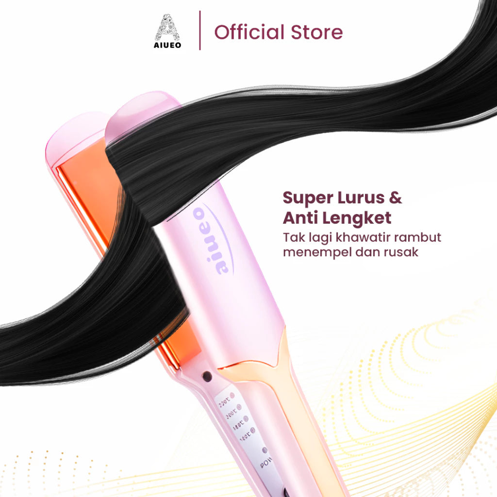 AIUEO Catokan Rambut Rosi 459 Catok Rambut 3in1 220°C Nano Silver Hair Straightener - Curly - Blow Warna Pink
