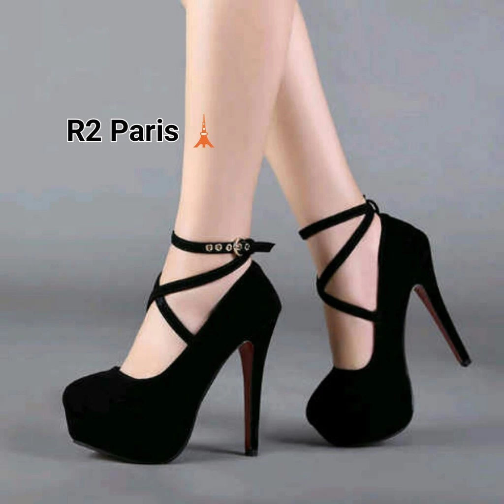Jual High Heels Straps Giani Hitam & Merah Berkualitas