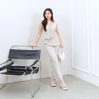 [GURLBUCKET] Jenevi Stripe Set / Vest / Longpant / Atasan / Celana Panjang / Oneset Linen ''Pakaian Wanita''