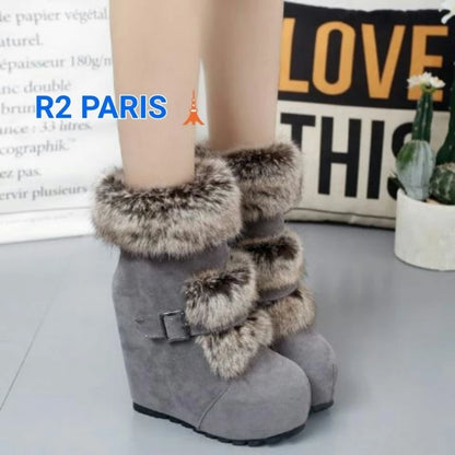 Jual Sepatu Wedges Boots Wanita Bulu Polet Gold Marant Hitam Merah R2 Diskon