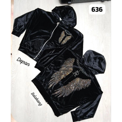 JAKET HOODIE VELVET BLING DAN BORDIR PREMIUM / JAKET VELVET VIRAL