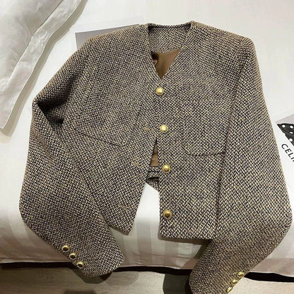 EMITA bloom tweed blazer wanita kekinian korean style jumbo terbaru 2026 baju atasan spring outer crop top lengan panjang wanita
