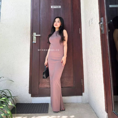 Luna Backless Dress Wanita Spandek Premium