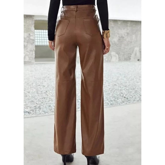 Celana Kulit Wanita Semi Kulot Musim Gugur Highwaist