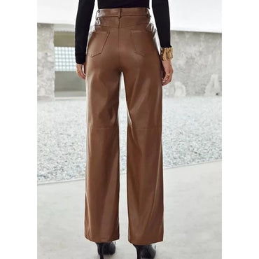 Celana Kulit Wanita Semi Kulot Musim Gugur Highwaist