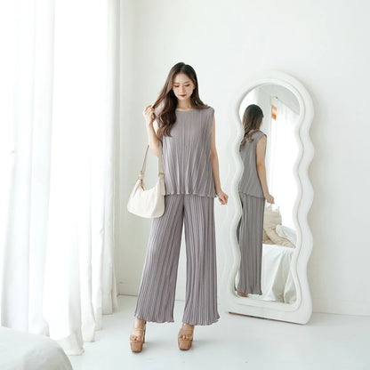 One Set Plisket / Setelan Plisket / Oneset Tanktop Kulot Plisket / Atasan Plisket / Kulot Plisket