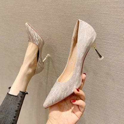 DCollection RB07 Sepatu Pesta Wanita High Heels Hak Runcing 7 Cm Shimmer