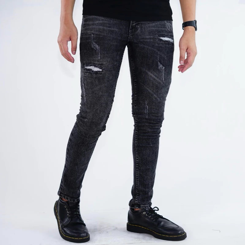 BOZRVK Ripped Jeans Skinny Fit Black Wash Stretch