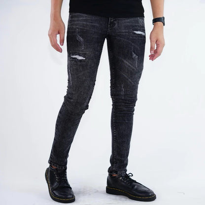 BOZRVK Ripped Jeans Skinny Fit Black Wash Stretch