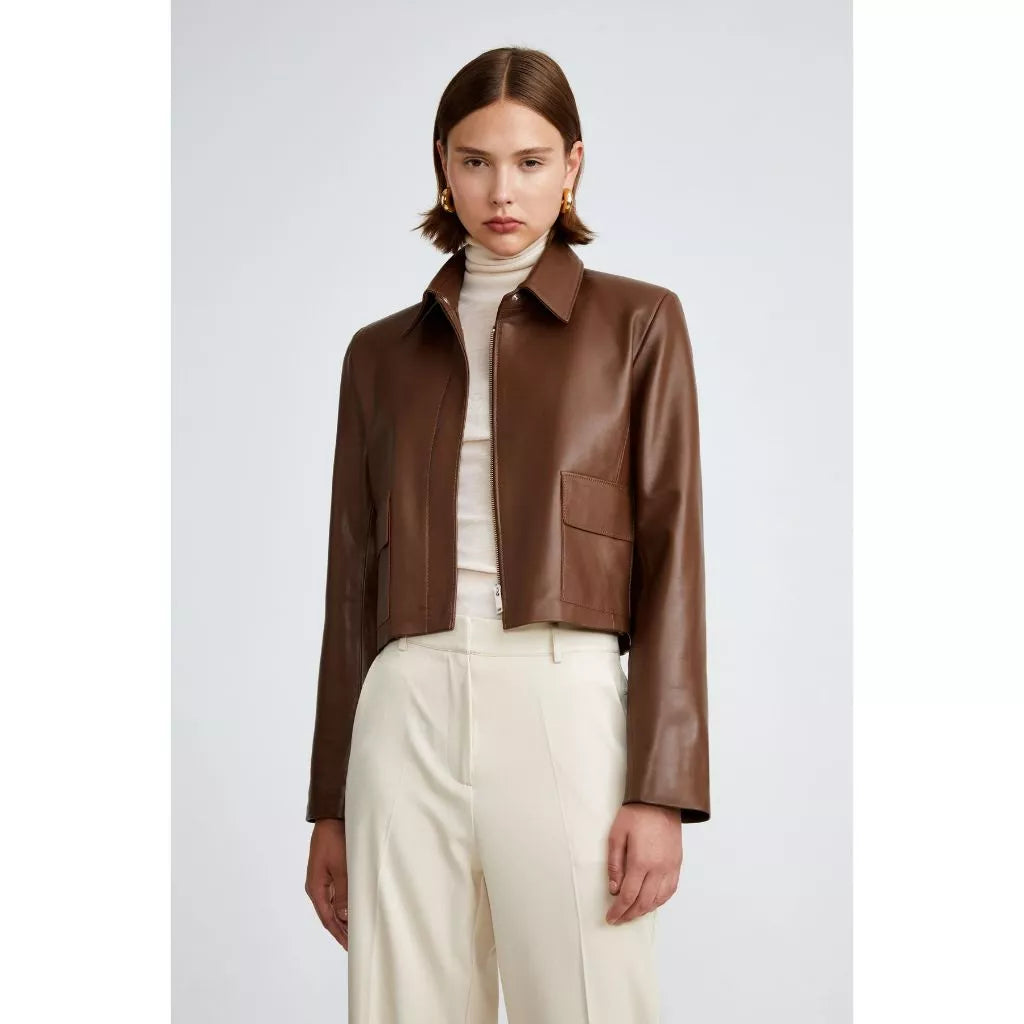 - Jacket Leather Wanita Outter crop