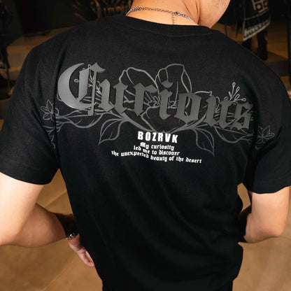 BOZRVK Kaos Pria Lengan Pendek Slimfit - T Shirt Pria Hitam Curious Grey