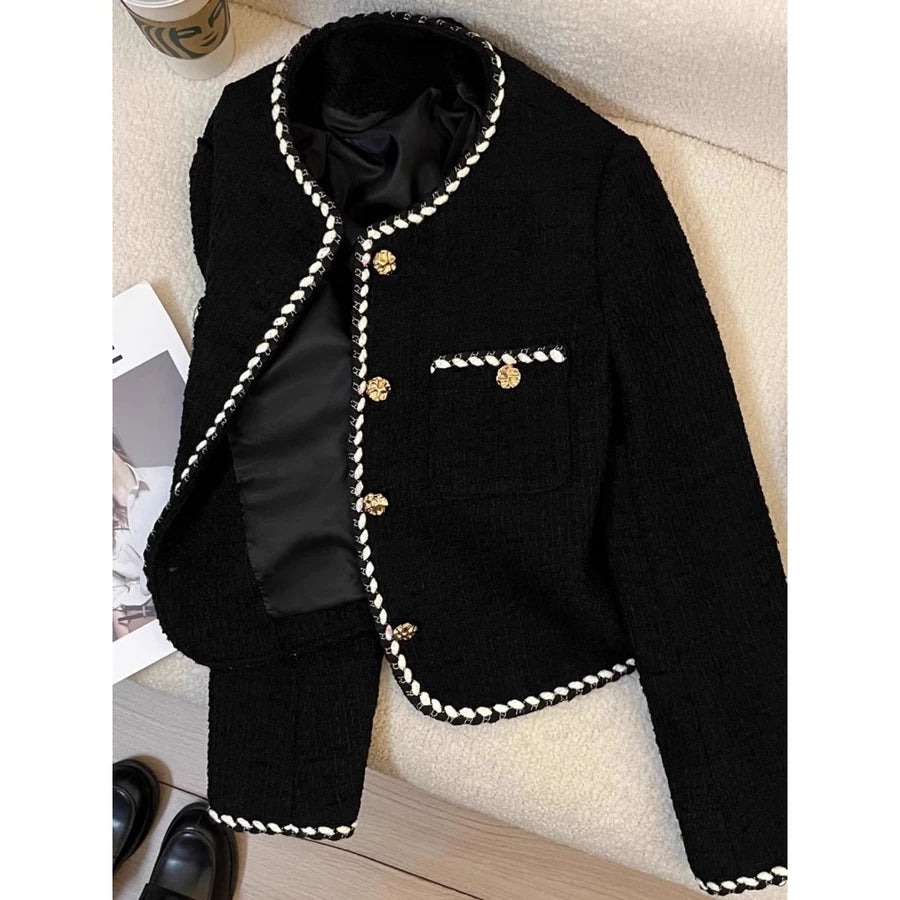 EMITA BLOOM baju atasan outer pesta pink soft crop top lengan panjang kondangan simple elegan wanita kekinian korean style tweed