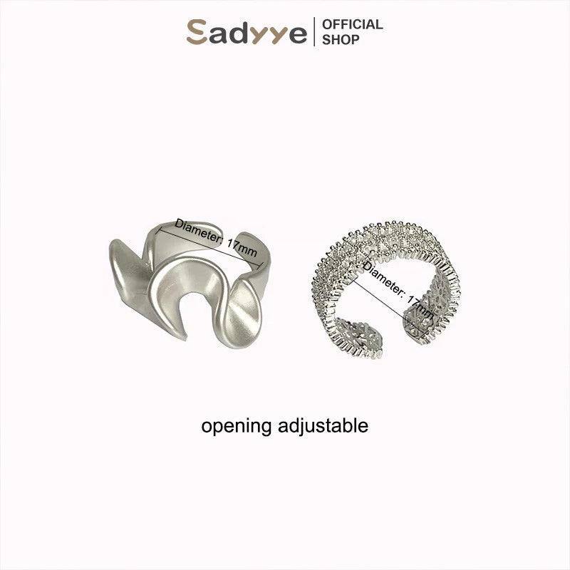 Sadyye Gelombang Renda Zirkon Cincin Cincin yang Dapat Disesuaikan Matte Wanita Pembukaan