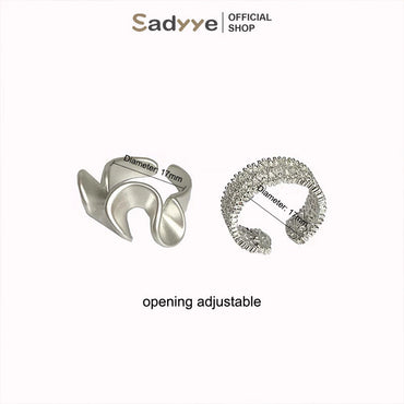 Sadyye Gelombang Renda Zirkon Cincin Cincin yang Dapat Disesuaikan Matte Wanita Pembukaan